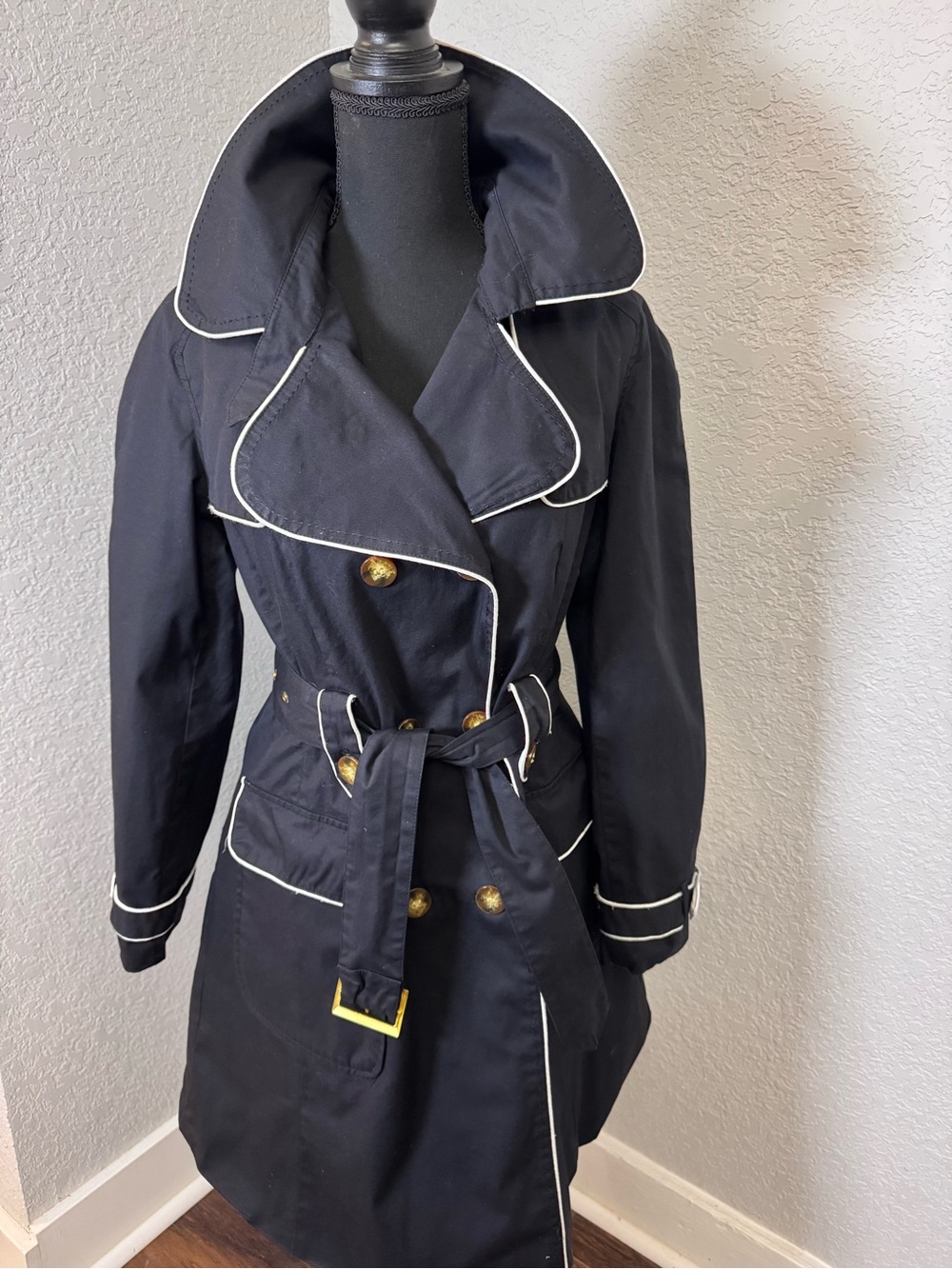 XOXO BLACK Trench Coat with White Piping